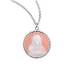 MADONNA AND CHILD ROSE CAMEO IN SOLID STERLING SILVER FRAME ON 20" CHAIN