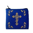BLUE AND GOLD TAPESTRY ROSARY POUCH