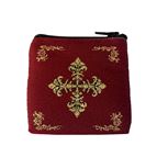 MAROON AND GOLD TAPESTRY ROSARY POUCH