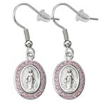 STERLING SILVER MIRACULOUS MEDAL EARRINGS - PINK ACCENTS