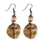 BRONZE CROSS IN CIRCLE WITH PEARL EARRINGS