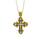 STERLING SILVER TRADITIONAL BYZANTINE STYLE LOBED CROSS WITH 22KT GOLD ACCENTS AND AN 18" GOLD PLATED CHAIN