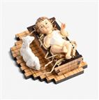 BABY JESUS IN OLIVE WOOD MANGER WITH LAMB ITALIAN FIGURINE - 3"