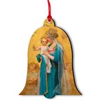 MADONNA AND CHILD BELL SHAPED WOOD ORNAMENT