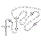 WHITE PEARL AND PINK ANGEL EUCHARISTIC ROSARY