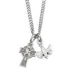 STERLING SILVER IRISH CELTIC CROSS WITH HOLY SPIRIT MEDAL – DUAL NECKLACE