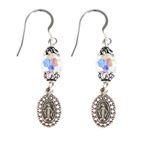 MIRACULOUS MEDAL WITH CRYSTAL BEAD - STERLING SILVER EARRINGS