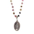 STERLING SILVER & TOURMALINE MIRACULOUS MEDAL NECKLACE (18")