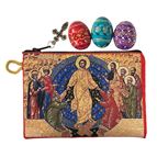 RESURRECTION TAPESTRY ROSARY POUCH WITH 3 MINI PYSANKY EGGS
