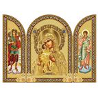 VIRGIN MARY WITH ARCHANGEL MICHAEL AND GUARDIAN ANGEL ICON TRIPTYCH - 6¼”