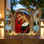 NATIVITY WITH LIFE OF CHRIST ICONS - TRIPTYCH