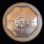 FIRST COMMUNION WHITE WOOD ROSARY BOX - I H S STARBURST