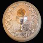 FIRST COMMUNION WHITE WOOD ROSARY BOX - HOST & CHALICE