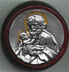BROWN WOOD ROSARY BOX - ST. JOSEPH WITH CHILD JESUS