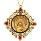 MADONNA AND CHILD GOLD FILIGREE ORNAMENT WITH RED ENAMEL