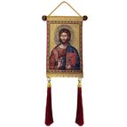 CHRIST THE TEACHER TAPESTRY ICON WITH TASSELS AND PEARLS