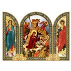 TRADITIONAL BYZANTINE NATIVITY WITH ARCHANGELS MICHAEL AND GABRIEL ICON TRIPTYCH - 6 ¼”