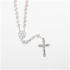 CLEAR CRYSTAL ROSE & SILVER LAMP BEAD ROSARY